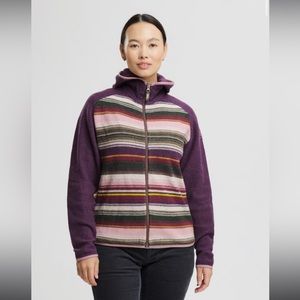 Women’s Purple Striped Full-Zip Hooded Ski Jacket